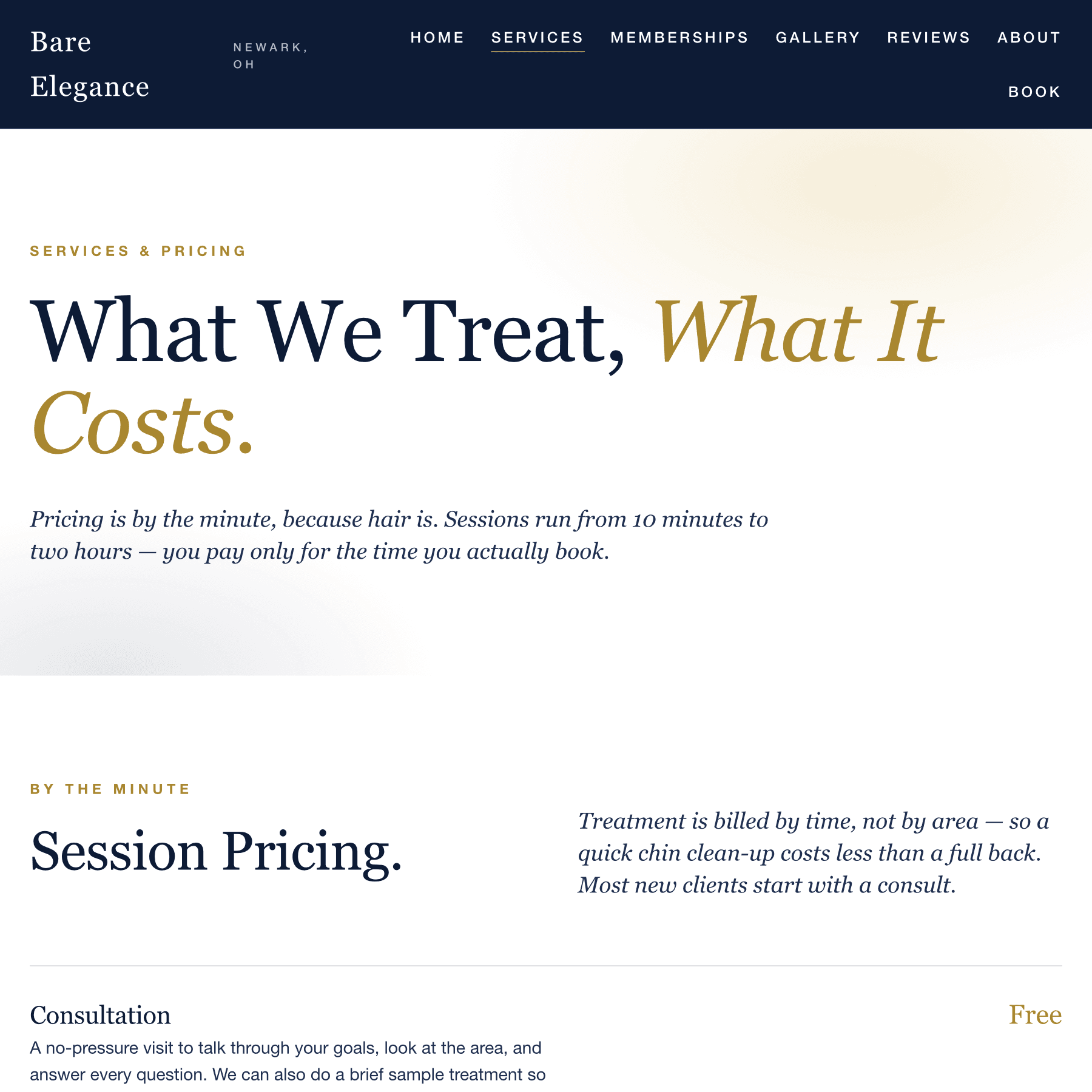 Bare Elegance services page