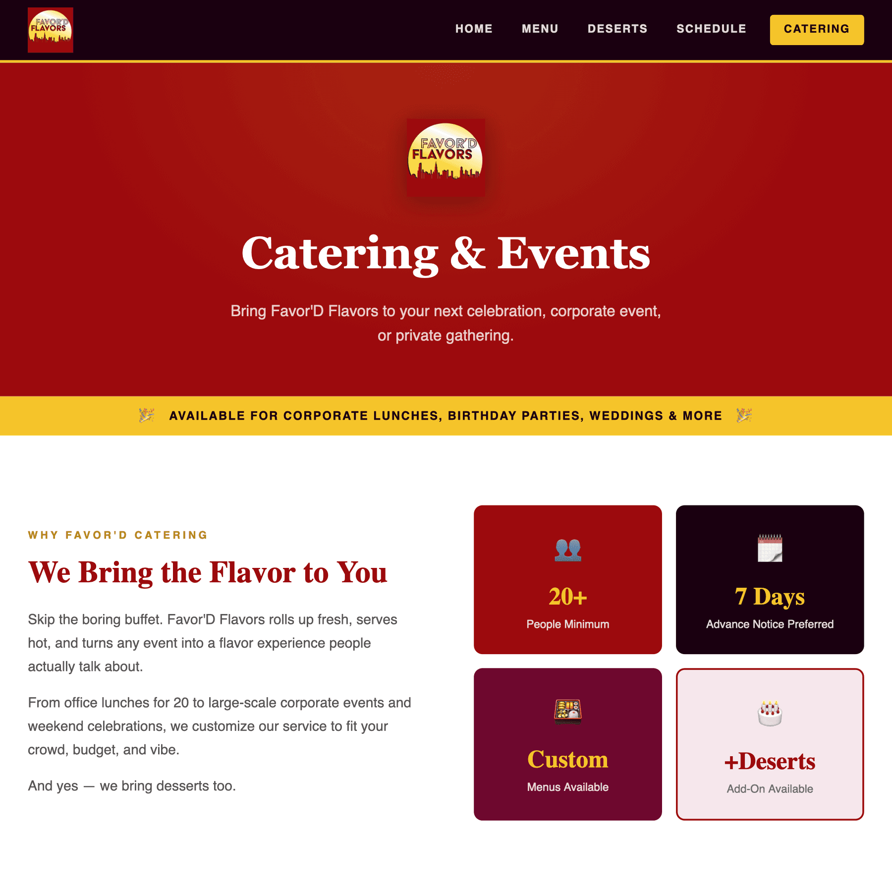 Favor'D Flavors catering & events page
