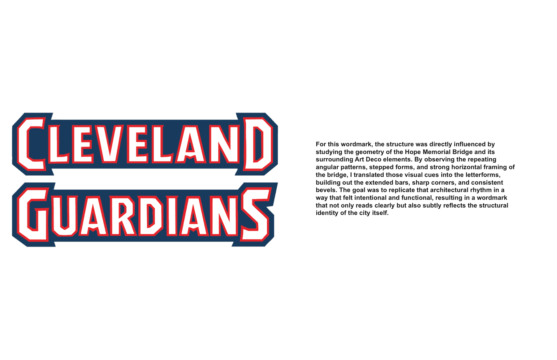Cleveland Guardians wordmark with design notes
